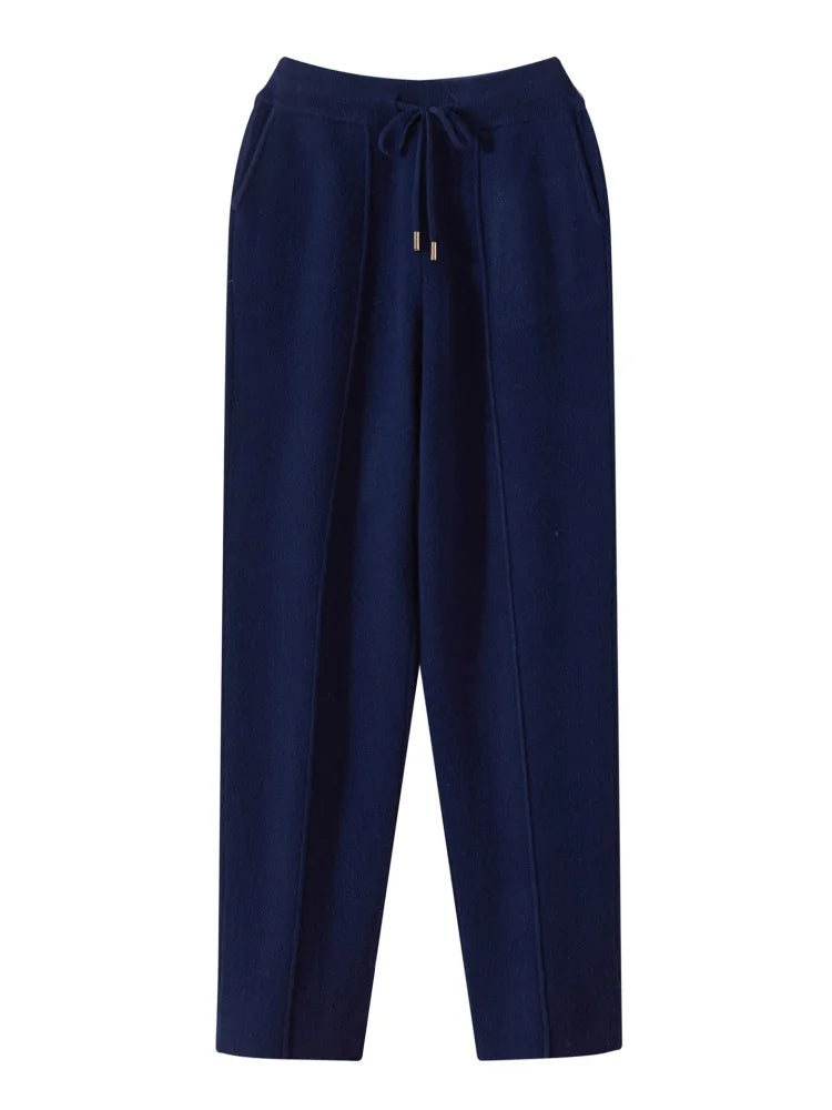 Men's Wool Pants Elastic Waist 2025 Autumn Winter Thick Casual Cashmere Trousers 100% Merino Wool Knitted Mid Seam Sport Pants