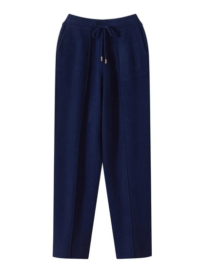 Men's Wool Pants Elastic Waist 2025 Autumn Winter Thick Casual Cashmere Trousers 100% Merino Wool Knitted Mid Seam Sport Pants