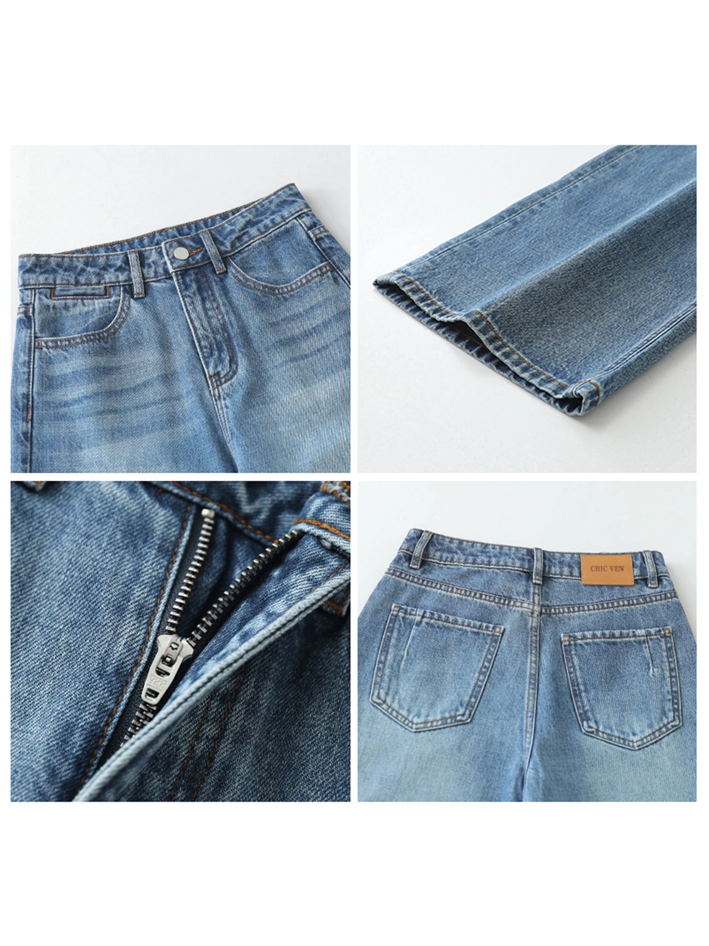 CHIC VEN Women Jeans Blue Loose Casual Solid New Retro Cotton Wide Leg Denim Pants Female Trousers Spring Autumn 2025