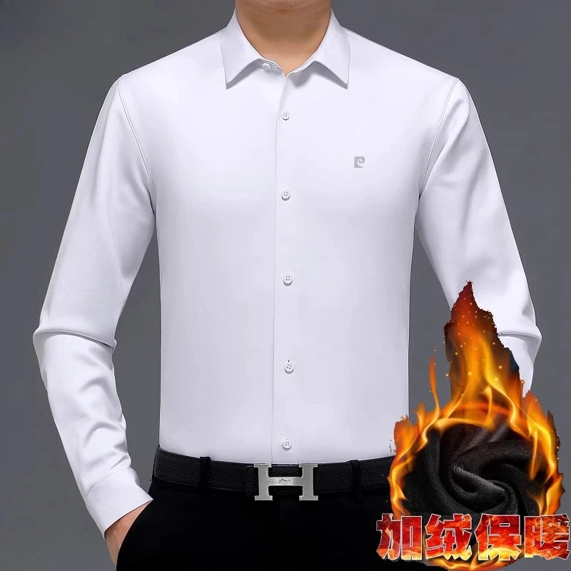 YOLANFAIRY 100% Mulberry Silk Long Sleeve Shirt Man Spring Autumn Casual Silk Mens Shirts Warm Male White Shirt chemises hommes