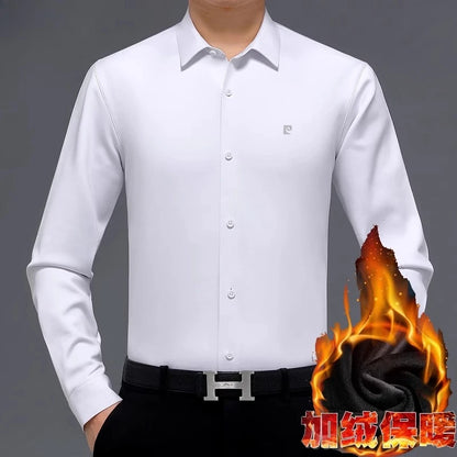 YOLANFAIRY 100% Mulberry Silk Long Sleeve Shirt Man Spring Autumn Casual Silk Mens Shirts Warm Male White Shirt chemises hommes