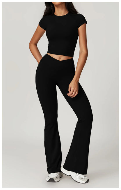 2 Pieces Yoga Set Gym Clothes Sportswear Yoga Suits For Women Fitness Short Sleeve Crop Top Tracksuits Sports Bra Gym Leggings