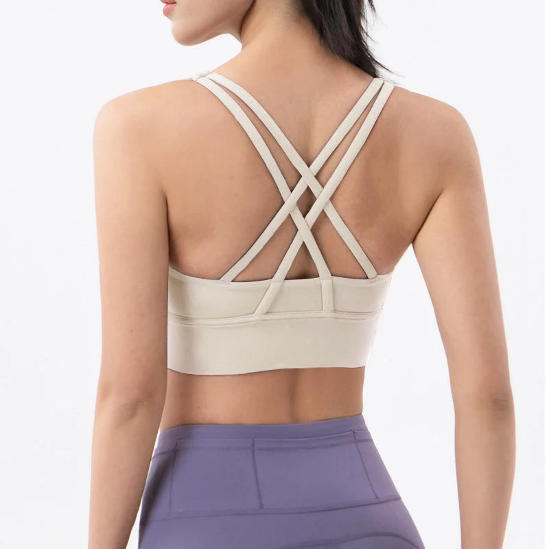SOISOU Top Women Bra Cropped Bralette Gym Yoga Sports Bra Cross Sexy Back Female Bra Breathable Top Women's Underwear 25 Colors