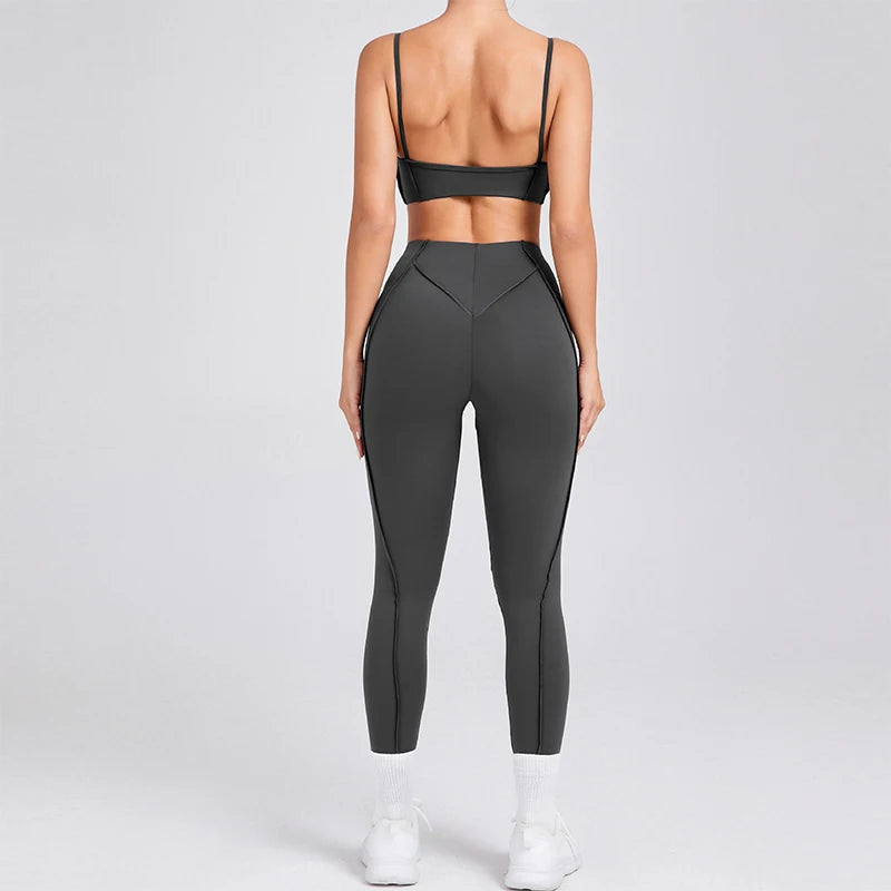 Hearuisavy 2025 New Style 2Pcs Sports Suit Women Workout Bra Suit Running Gym High Waist Legging Quick Dry Tight Yoga Clothing