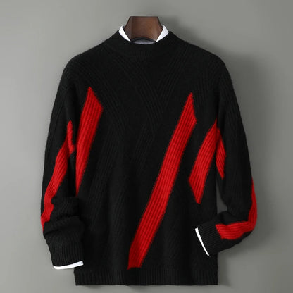 2025 Winter New Product Launch Men's Round Neck Jacquard Cashmere Knit Pullover 100% Pure Wool Men's Sweater Casual Thick Warm