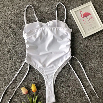 Sexy Lace Up Tummy Cut Out Monokini One Piece Swimsuit Women Swimwear Female Leopard Thong Bather Bathing Suit Swim Wear V1290