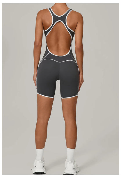 TRY TO BN Yoga Jumpsuit Sports Hollow Back Breathable Contrasting Color Bodysuit Fitness One Piece Set Running Gym Woman Clothes