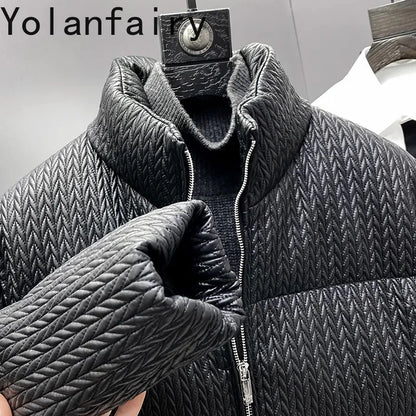 YOLANFAIRY Luxury Top Layer Sheepskin Leather Jackets for Man 2025 Winter Fashion White Goose Down Coat Warm Black Puffer Jacket