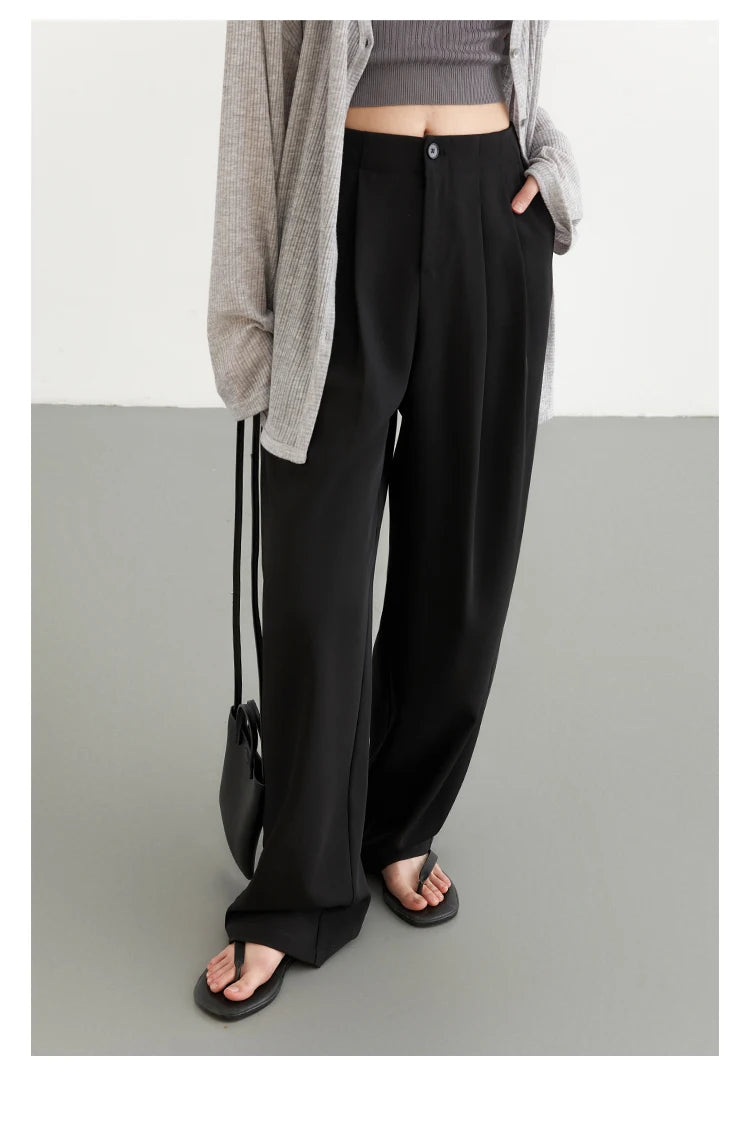CHIC VEN Women Pants New Casual High Waisted Female Pleated Trousers Drooping Wide Leg Long Pant Office Lady Spring Summer 2025
