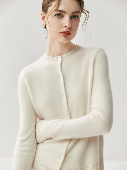 CHICUU Autumn Winter Women Thick O-neck Cardigan Basic Simple 100% Cashmere Sweater Solid Long Sleeve Cardigan Coat Knitwear