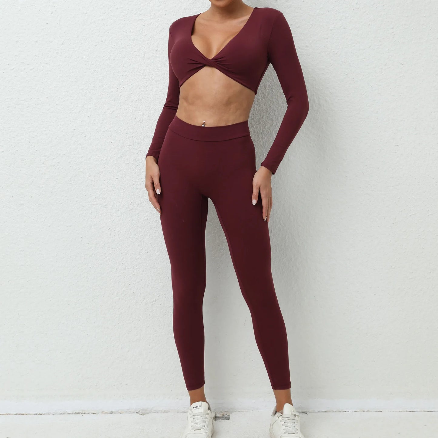 Yoga Set Women Clothes Workout Set 2 Pieces Sportswear Gym Clothing Fitness Long Sleeve Crop Top High Waist Leggings Sports Suit