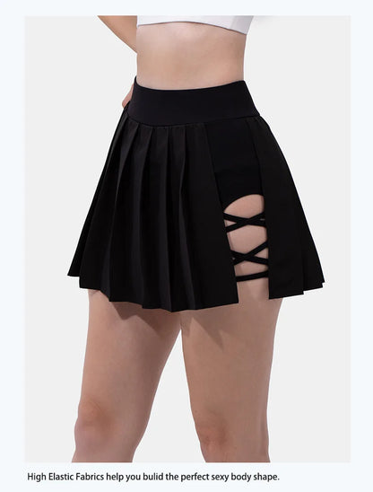 Safe Tennis Skirts with Pocket Shorts Gym Bandage Cross Running Sport Pleated Pantskirt Fitness High Waist Running Yoga Skort