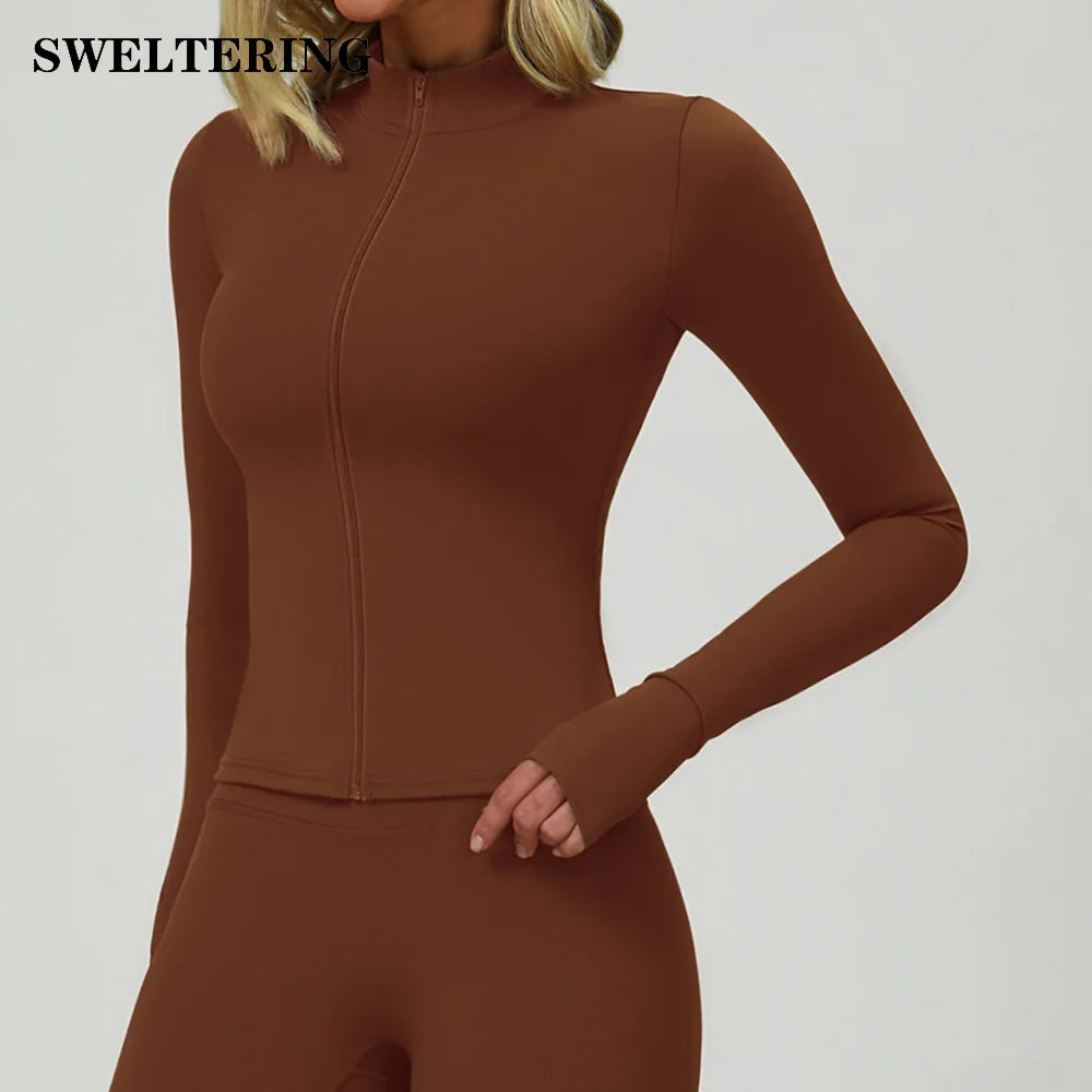 Yoga Shirts For Women Zipper Long Sleeve Fitness Jacket Running Gym Clothes Workout Dry Fit Breathable High Elastic Sports Top