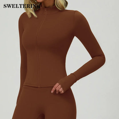 Yoga Shirts For Women Zipper Long Sleeve Fitness Jacket Running Gym Clothes Workout Dry Fit Breathable High Elastic Sports Top