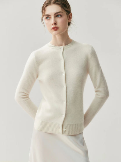 CHICUU Autumn Winter Women Thick O-neck Cardigan Basic Simple 100% Cashmere Sweater Solid Long Sleeve Cardigan Coat Knitwear