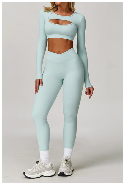 Women Yoga Shirts Crop Top Long Sleeves Sexy Hollow Out Shirts for Women Yoga Sports Fitness Gym Clothes Push Up Workout Tops