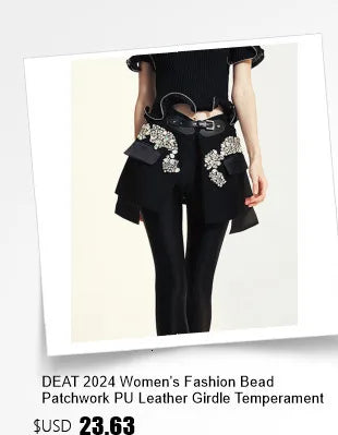 DEAT Fashion Pleated High Waisted Wide Leg Pants Women's Front Seam Straight Leg Beige Loose Trousers Summer New 7A4548