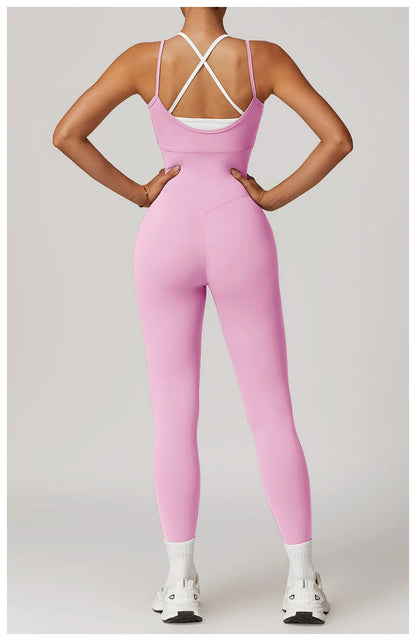 Color Blocked Jumpsuit Gym Set Women Yoga Suit Back Cross Sportswear Women Sports Jumpsuit Fitness Rompers Workout Bodysuits