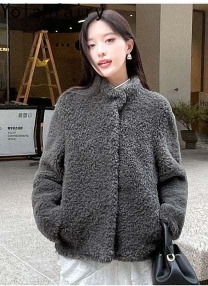 YOLANFAIRY 100% Genuine Leather Jacket Women Warm Natural Fur Coat Woman Winter Short Real Lamb White Fur Coats Jaqueta Feminina