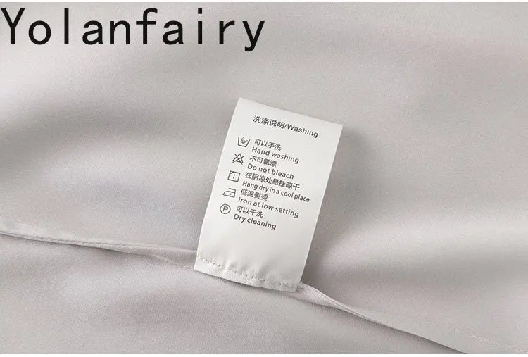 YOLANFAIRY 93% Real Mulberry Silk Shirts for Women Spring 2026 Elegant Solid Long Sleeve Shirt Woman Top Ribbon OL Blouses Trend