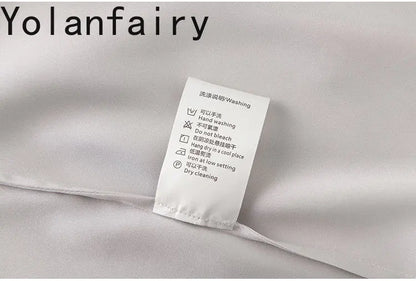 YOLANFAIRY 93% Real Mulberry Silk Shirts for Women Spring 2026 Elegant Solid Long Sleeve Shirt Woman Top Ribbon OL Blouses Trend