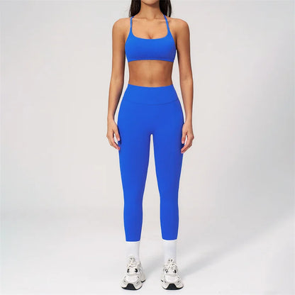 TRY TO BN Women Tracksuit 2 Piece Yoga Set Cross Bra High Waist V Waist Leggings Tummy Control Butt Lifting Workout Running Gym