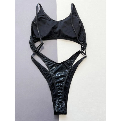 Snake Skin Tummy Cut Out Mini Mirco Thong Women Swimwear One Piece Swimsuit Female High Leg Cut Bather Bathing Suit Swim V5548