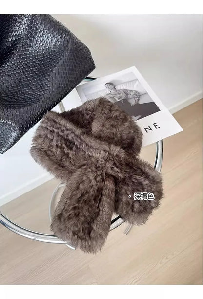 Korean-quality sable color scarf Real rabbit fur scarves women's autumn and winter versatile woven sable hair scarf, fur collar