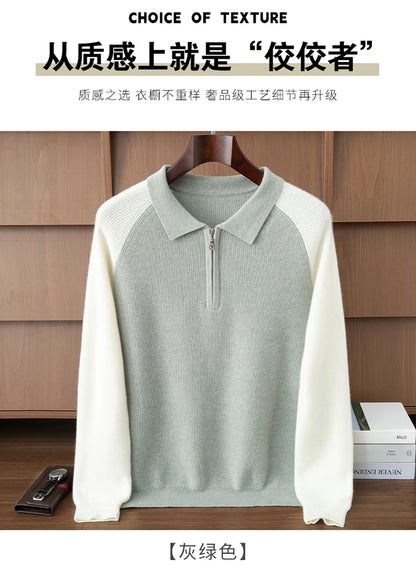 100% Cashmere Polo Sweater Autumn Winter Basic Smart Casual Long Sleeve Men's Pullover Cashmere Knitwear Soft Comfy Clothing Top
