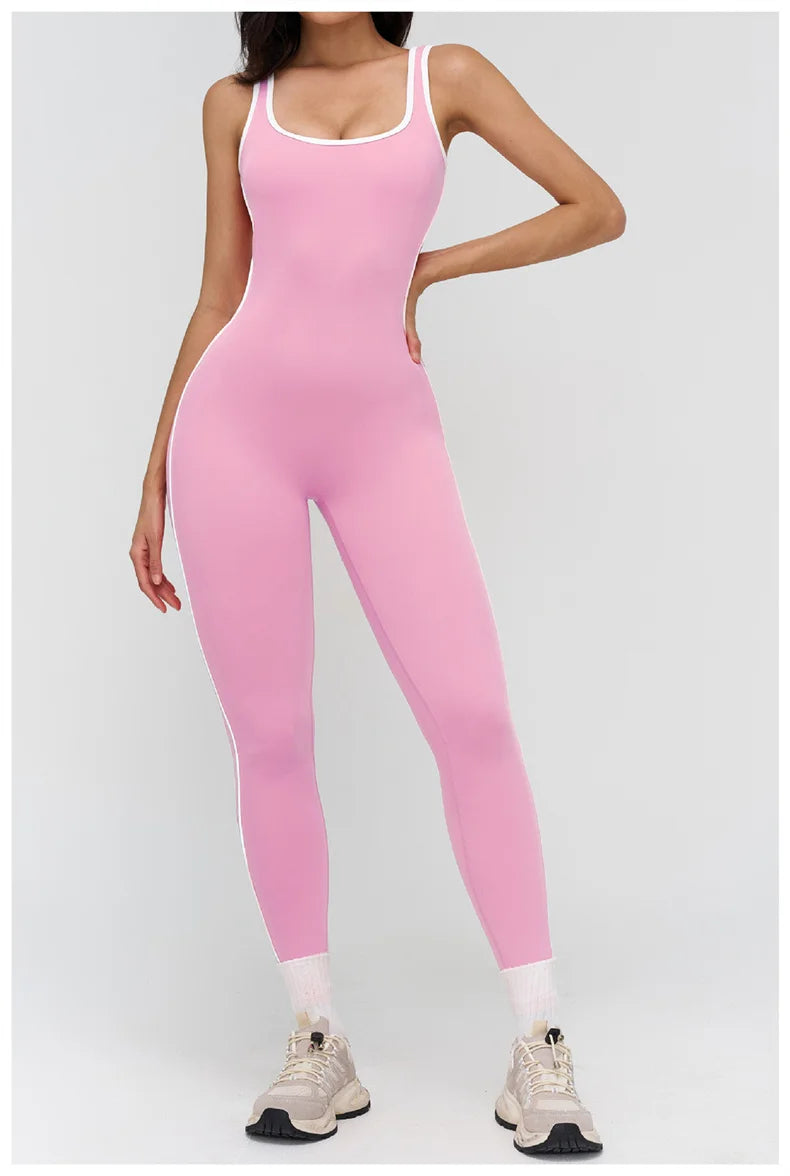 TRY TO BN Sports Jumpsuit Gym Contrast Color Sportswear Backless Fitness Workout One Piece Bodysuit Running Yoga Women Clothing