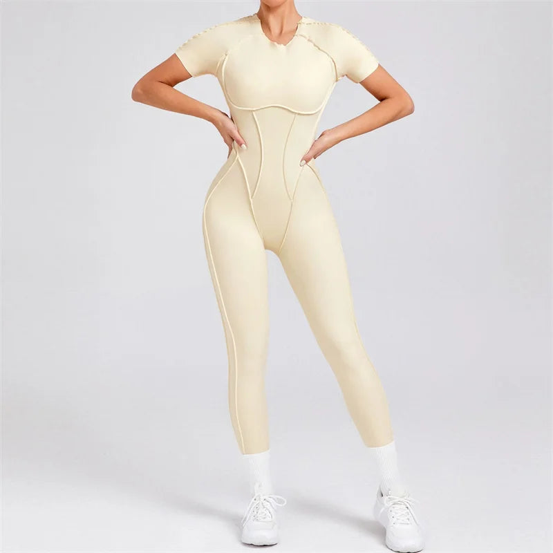TRY TO BN Sport Jumpsuit Short Sleeves Backless Fitness Yoga Pant Workout Bodysuit One Piece Sportswear Tights Women Gym Clothes