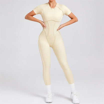 TRY TO BN Sport Jumpsuit Short Sleeves Backless Fitness Yoga Pant Workout Bodysuit One Piece Sportswear Tights Women Gym Clothes