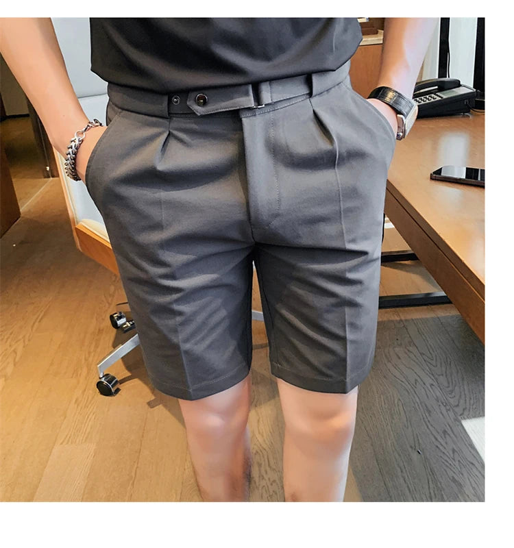 4 Color Summer British Style Suit Shorts 2023 Men Naples Business Casual Slim Fit Short Pant Fashion Slim Fit Solid Color Pants