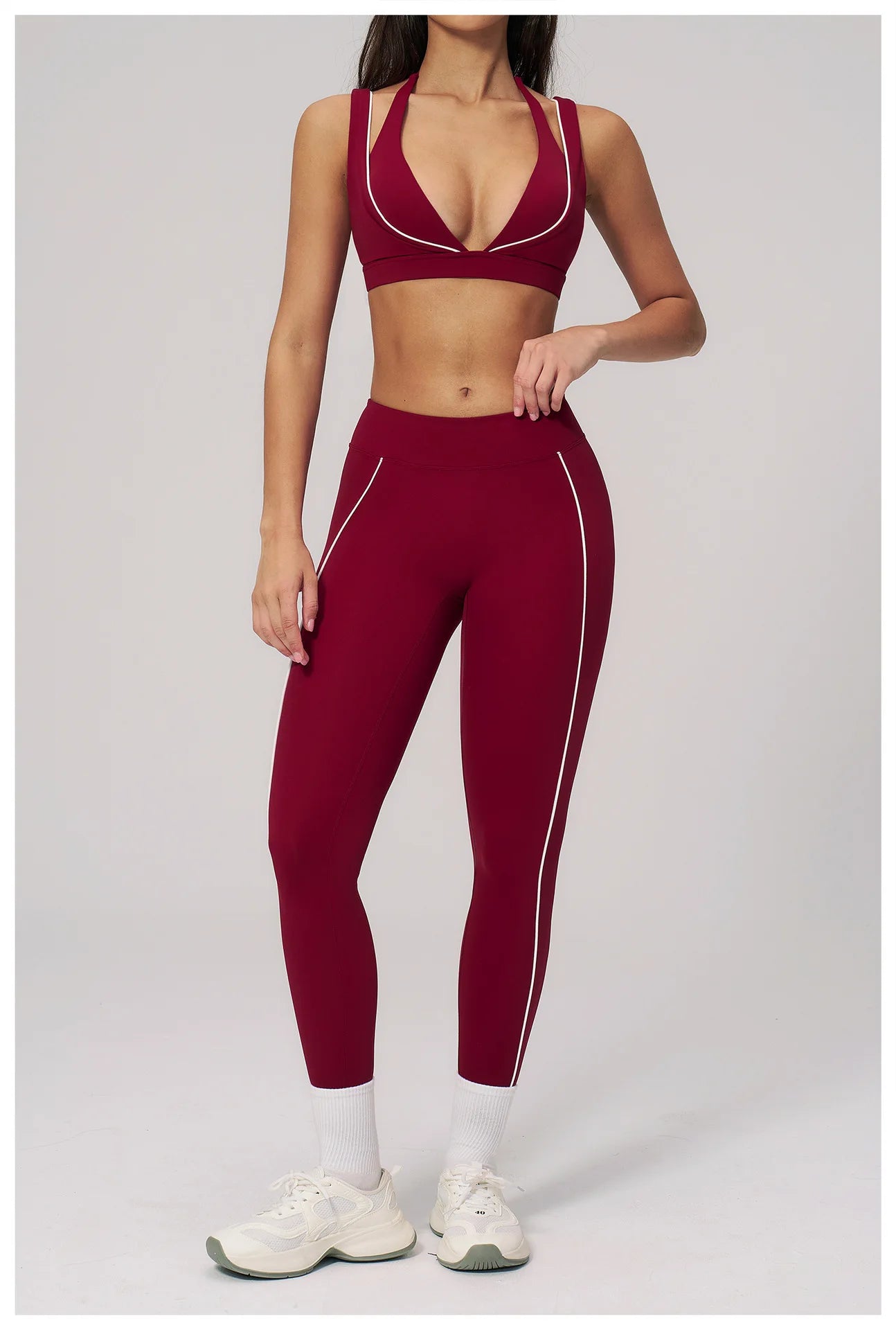 Color Contrast Deep-V Sports Bra Women's Gym Fitness Yoga Top Backless Breathable Sports Underwear Female Push Up Workout Top