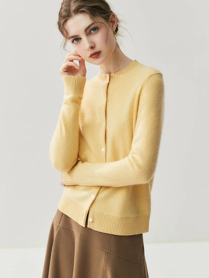 CHICUU Autumn Winter Women Thick O-neck Cardigan Basic Simple 100% Cashmere Sweater Solid Long Sleeve Cardigan Coat Knitwear