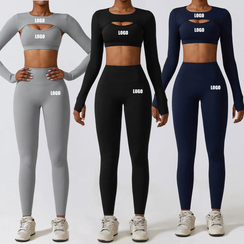 Customized LOGO women's autumn and winter tight yoga clothes quick-drying sports and thin fitness clothes three-piece set