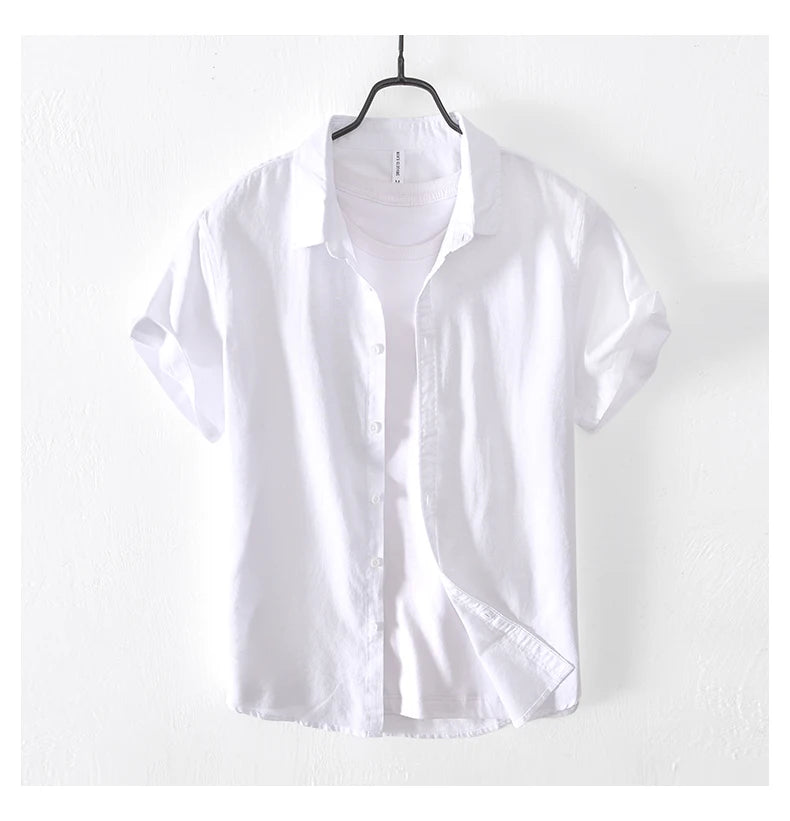 Summer Linen Cotton Men's POLO Collar Shirt Casual Business Short Sleeved Cardigan Fashion Loose Breathable Comfortable T-shirt