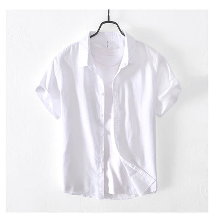 Summer Linen Cotton Men's POLO Collar Shirt Casual Business Short Sleeved Cardigan Fashion Loose Breathable Comfortable T-shirt