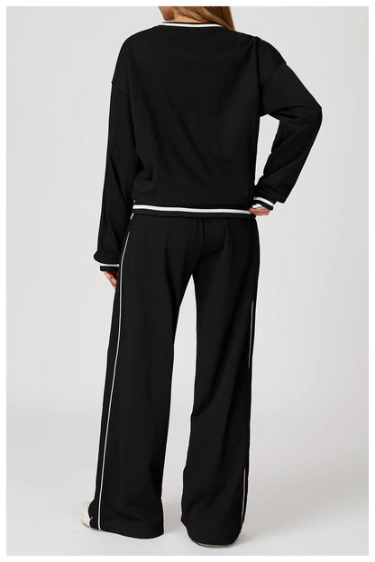 Custom LOGO women's new casual sweater wide-leg trousers comfortable outdoor fashion sports jogging shorts cycling two-piece set