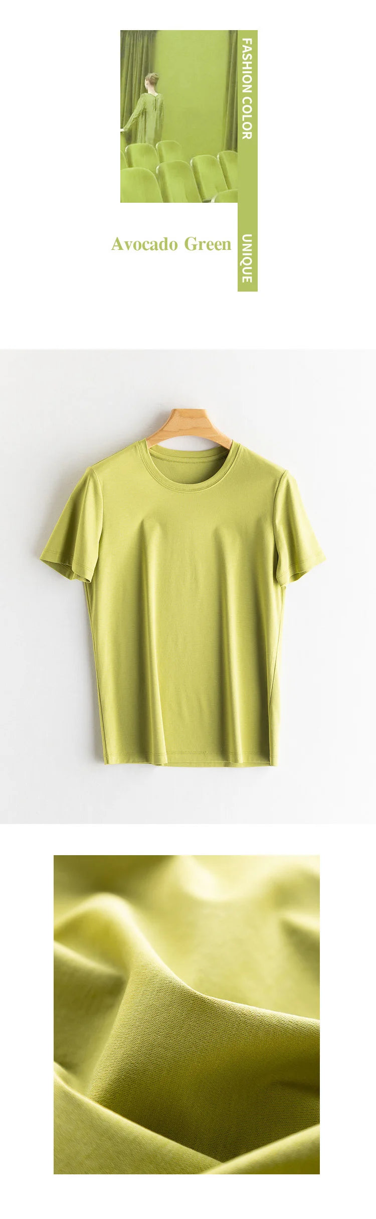 SuyaDream Women Solid T shirts, Silk Cotton Blend, O Neck, Short Sleeved Solid Tee,2025 Summer Candy Colors Basic Cozy Top Green