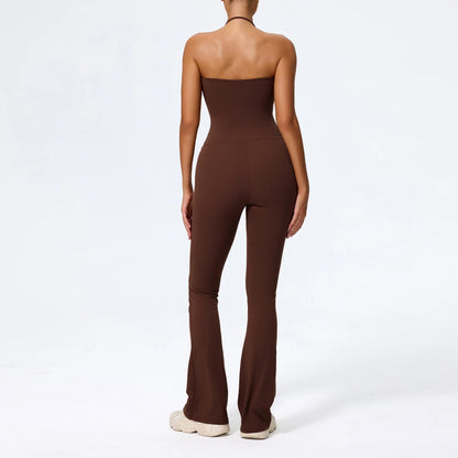 New Summer Women Sleeveless Hang Neck Jumpsuit Backless Flared Activewear Female Yoga Clothes Sport Outfit For Woman Overalls