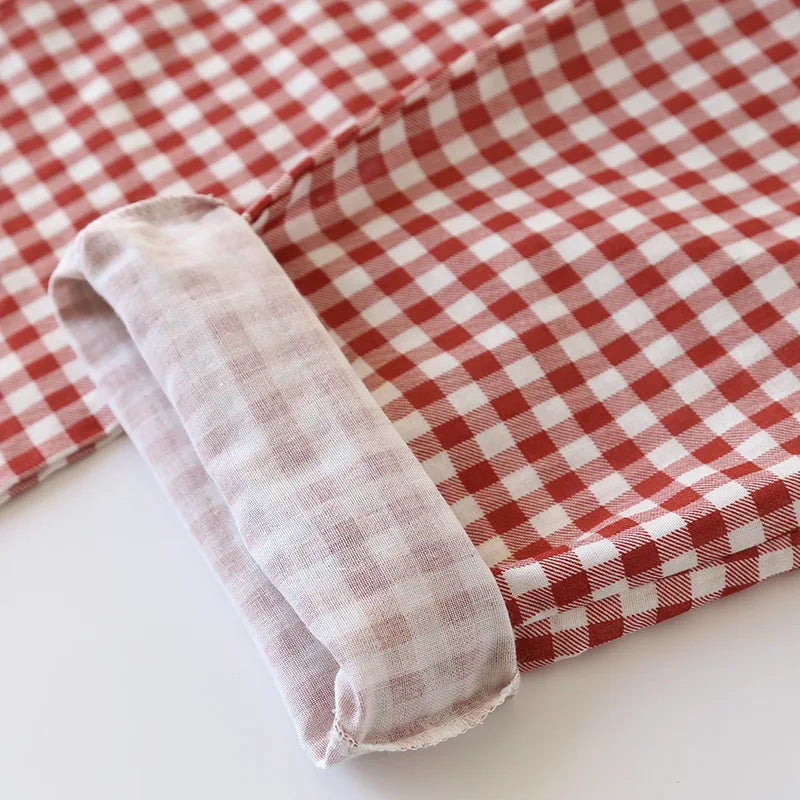 2026 Spring/Summer Couple Pajama Set 100% Cotton Double Layer Gauze Men's and Women's Japanese Plaid Set Long sleeved Home Fury