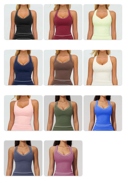 Sports Gym Fitness Vest with Chest Pad Women Color Contrast Shockproof Yoga Bras Female Workout Sports Underwear Yoga Clothes