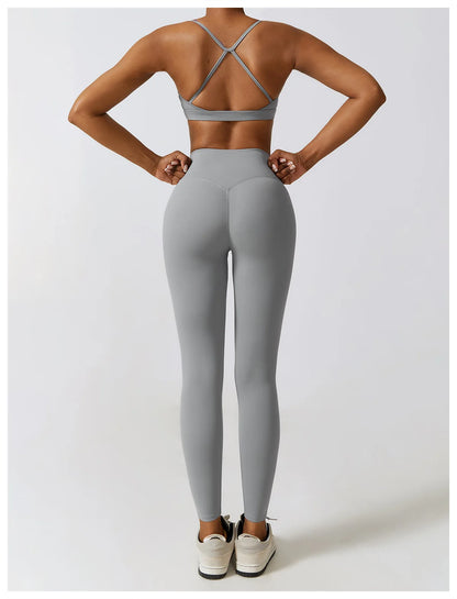 Women 2/3pcs Workout Outfits Yoga Sets Sportswear Gym Workout Clothing Tracksuit High Waist Leggings and Stretch Sports Bra
