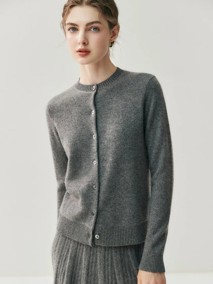 CHICUU Autumn Winter Women Thick O-neck Cardigan Basic Simple 100% Cashmere Sweater Solid Long Sleeve Cardigan Coat Knitwear
