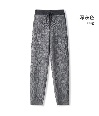 Soft 100% Merino Wool Straight-leg Pants For Men Jacquard Warm Knitted Pants Autumn Winter Thick Bottom Wear