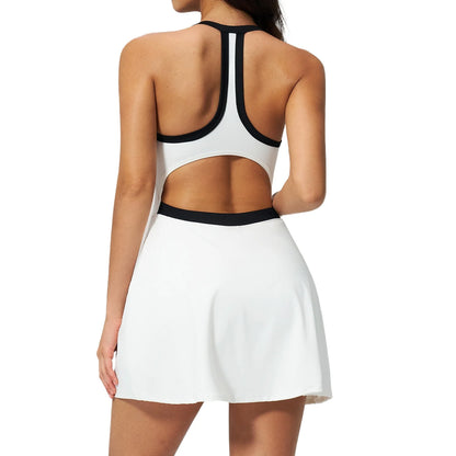 Custom LOGO women's nude yoga dress hollow breathable slim fitness sports quick-drying short skirt