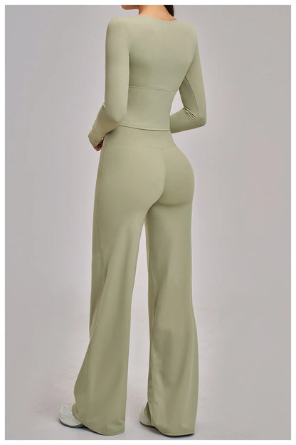 2PCS Yoga Set Women Tracksuits Workout Outfits Sportswear Gym Clothing Female Fitness Long Sleeve High Waist Leggings Yoga Suit