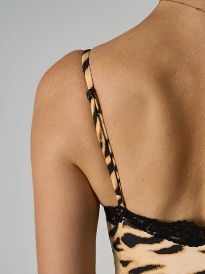 Custom LOGO women's European and American leopard print onesie lace suspender knitted boxer jumpsuit