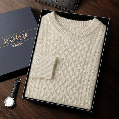 Men's 100% Cashmere Sweater Round Neck Autumn Winter Warm Clothing Jacquard Checkered Pullover Sweater Knitted Bottom Shirt Tops